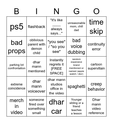 Dhar Mann Bingo v4 Bingo Card