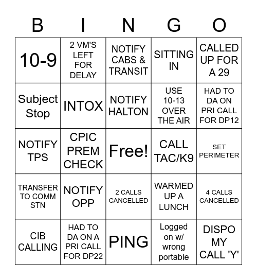 DA BINGO Card