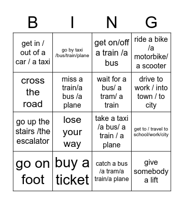 Travel collocations Bingo Card
