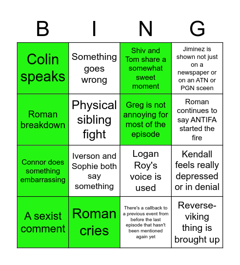 Succession Season 4 Episode 9 Bingo Card Bingo Card