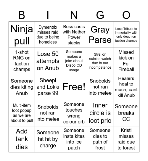 <idk> TotGC Bingo Card