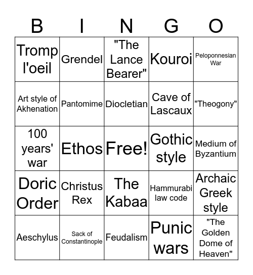 1st Semester Final Exam Bingo Card