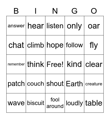 NINA Bingo Card