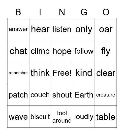 NINA Bingo Card