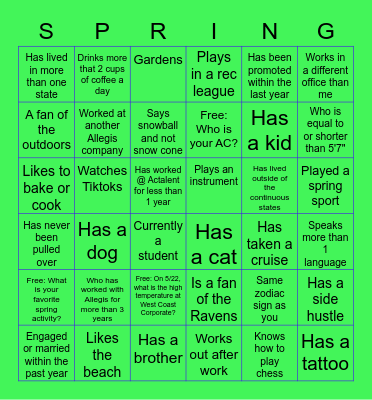 SPIRIT WEEK 2023 Bingo Card