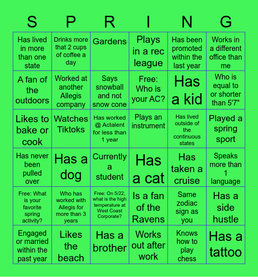 SPIRIT WEEK 2023 Bingo Card
