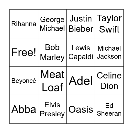 Music bingo Card