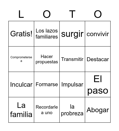 LA FAMILIA Y LA COMUNIDAD Bingo Card