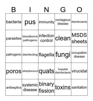 Infection Control Bingo Card