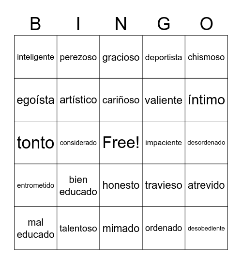 Las cualidades Bingo Card