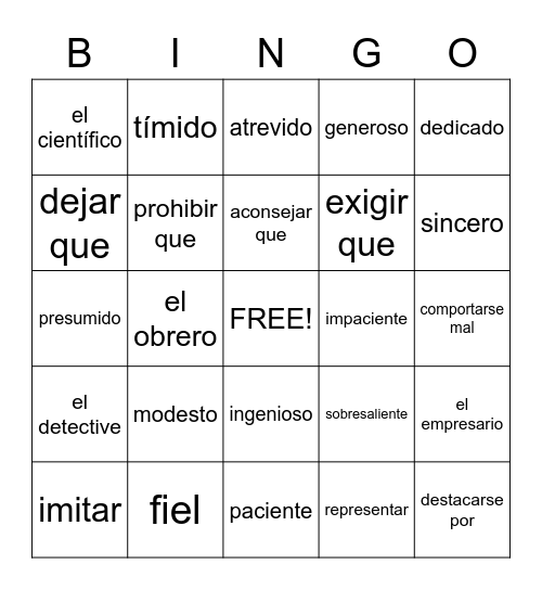 Avancemos 3 Unidad 4.1 Bingo Card