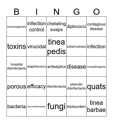 Infection Control Bingo Card