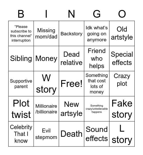 Here’s my story bingo board Bingo Card