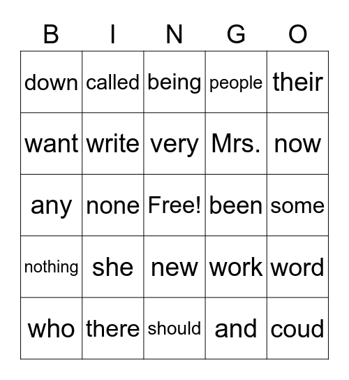 FIRST GRADE SIGHT WORDS Bingo Card