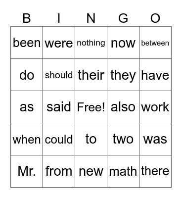 FIRST GRADE SIGHT WORDS Bingo Card