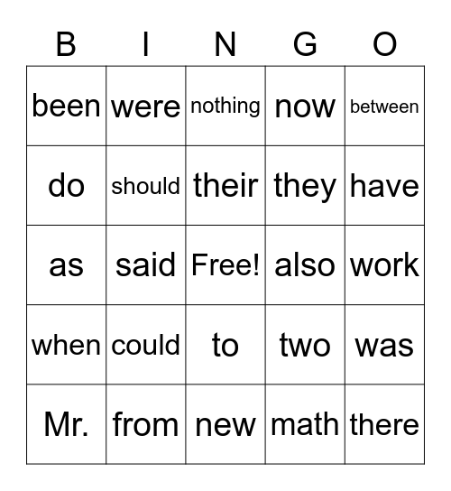 FIRST GRADE SIGHT WORDS Bingo Card