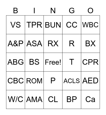 Medical stuff 1 Bingo Card