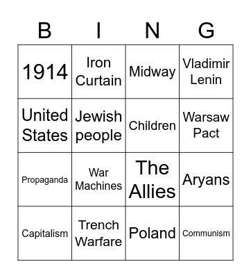 THE WARS Bingo Card