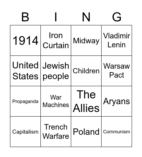 THE WARS Bingo Card