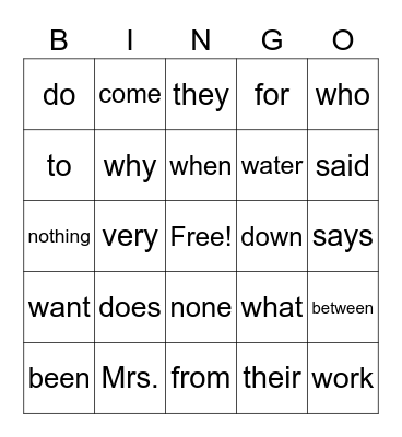 FIRST GRADE SIGHT WORD BINGO Card