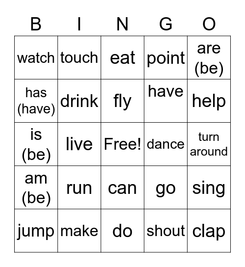 Starter English verbs Bingo Card