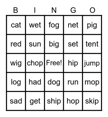 I can read words! Bingo Card
