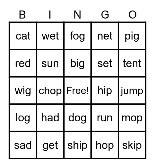 I can read words! Bingo Card