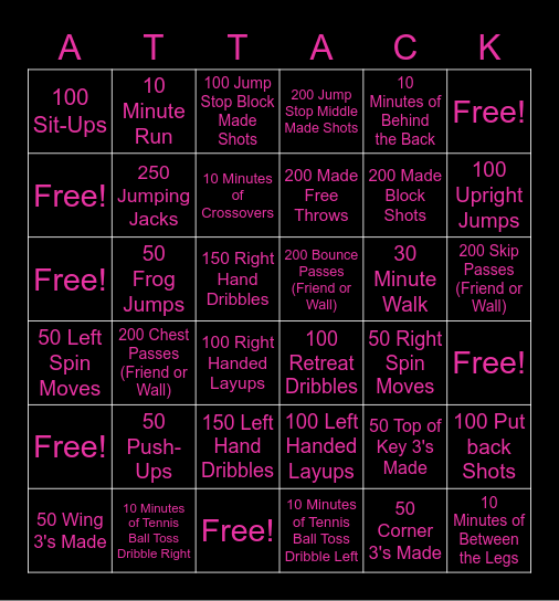 Summer Attack Bingo Card