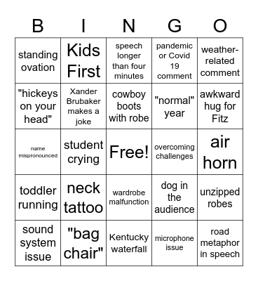 Graduation Bingo Card