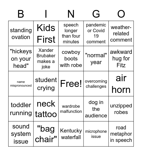 Graduation Bingo Card