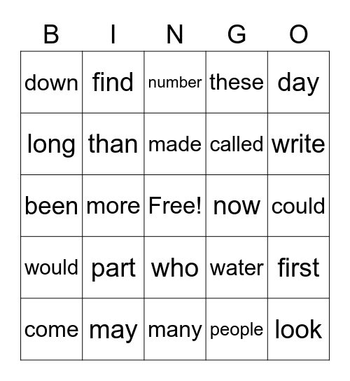 sight words 1 Bingo Card