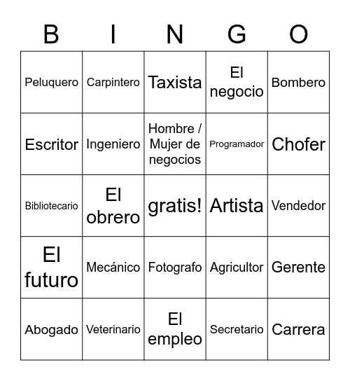 Español 2 Unidad 9 Vocabulario Bingo Card