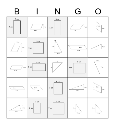 Area of Shapes - Bronze Bingo Card