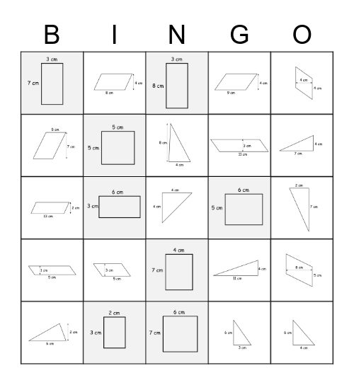 Area of Shapes - Bronze Bingo Card