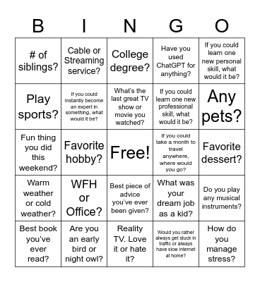Icebreakers Bingo Card