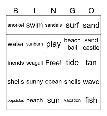 Beach Day Bingo Card