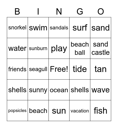 Beach Day Bingo Card