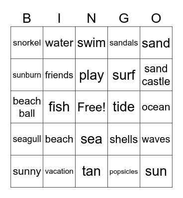 Beach Day Bingo Card