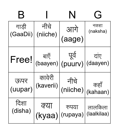 Discover India Bingo Card