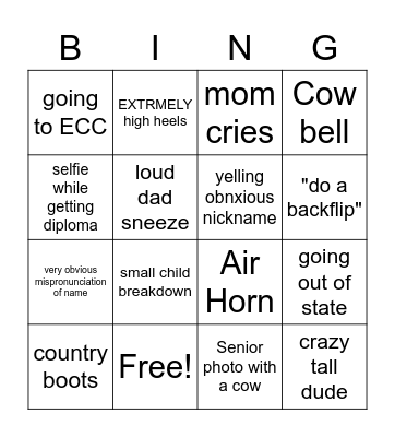 Graduation Bingo Card