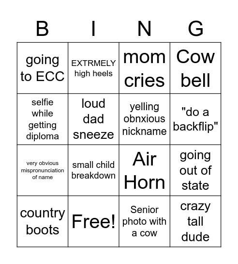 Graduation Bingo Card