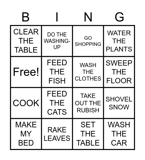 HOUSE WORK Bingo Card