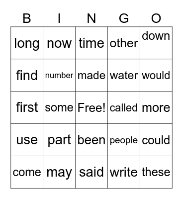 Sight Word 1 Bingo Card