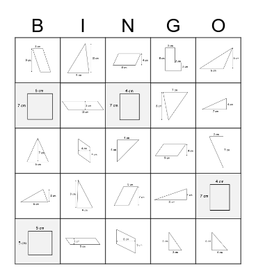 Area of Shapes - Silver Bingo Card