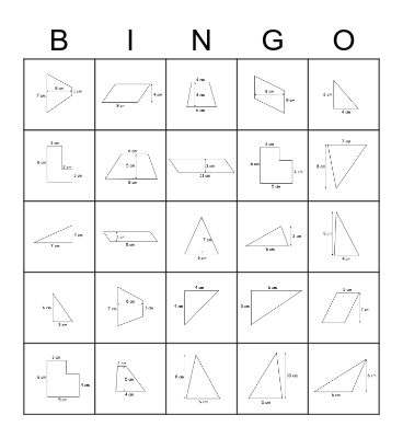 Area of Shapes - Gold Bingo Card