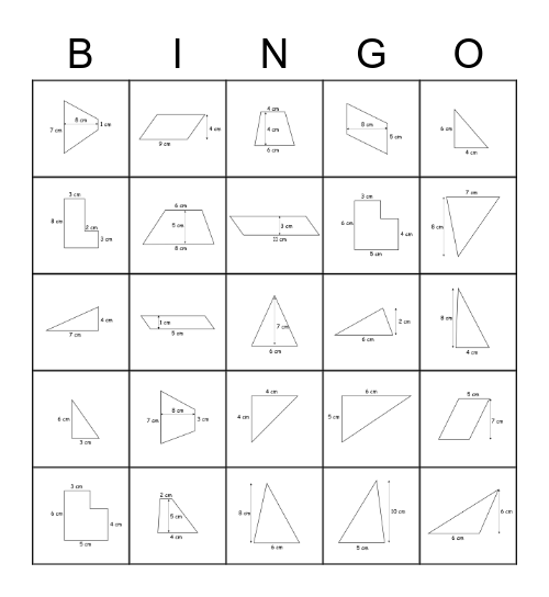 Area of Shapes - Gold Bingo Card