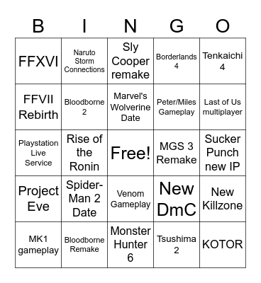 Playstation Showcase May 2023 Bingo Card