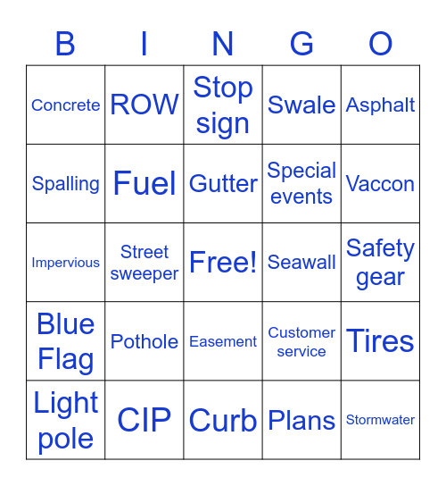 Public Works Bingo! Bingo Card