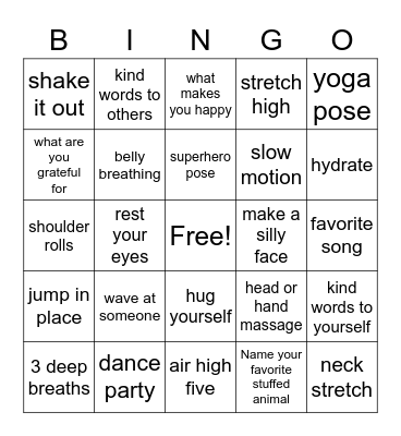 Mindfulness Bingo Card