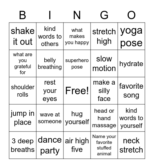 Mindfulness Bingo Card